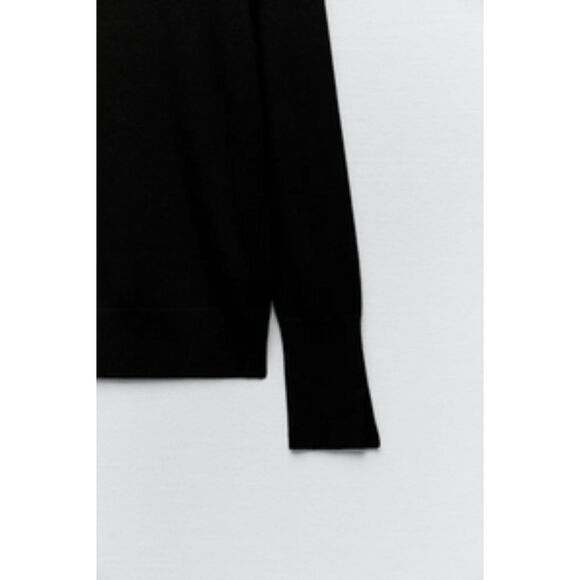 Black Zara Basic Knit Mock Neck Long Sleeve Pullover Sweater (NWT) - Picture 9 of 10